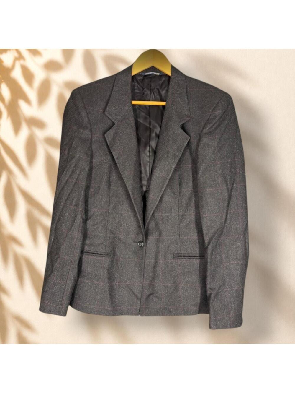 Austin Reed Blazer Women 8 Black Plaid One Button Collared Long Sleeve Pockets